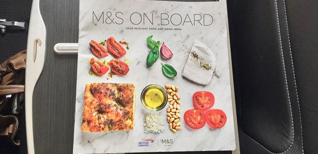 British Airways M&S On Board In Flight Food Menu